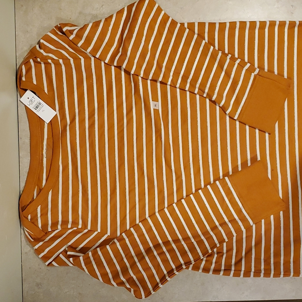 Loft Striped Boatneck Long-Sleeve Top - Mustard/White